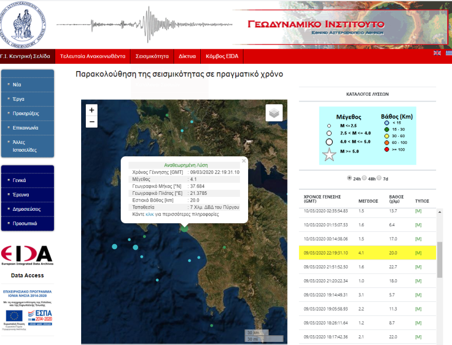 Σεισμός:  4,1 Ρίχτερ στον Πύργο μέσα στη νύχτα - Πού έγινε ιδιαίτερα αισθητός - Δείτε χάρτες