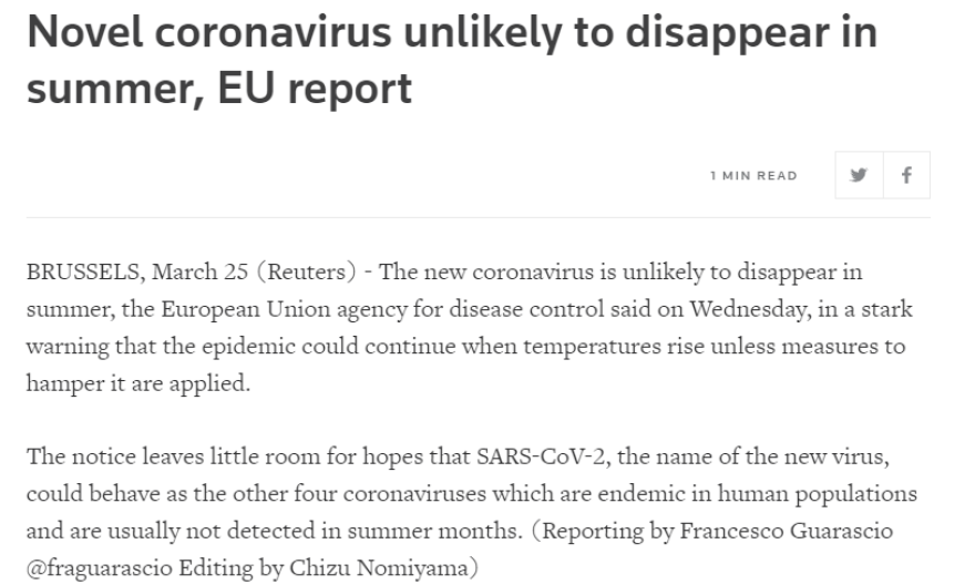 Κορωνοϊός: Δεν θα εξαφανιστεί το καλοκαίρι - «Ψαλίδι» στις προσδοκίες από το Ευρωπαϊκό Κέντρο Πρόληψης και Ελέγχου Νόσων