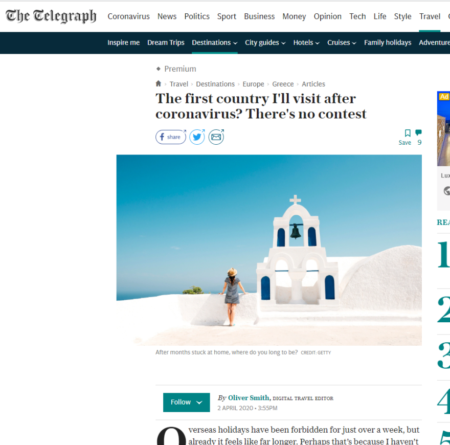Κορωνοϊός: Η Telegraph «ψηφίζει Ελλάδα» μετά την καραντίνα