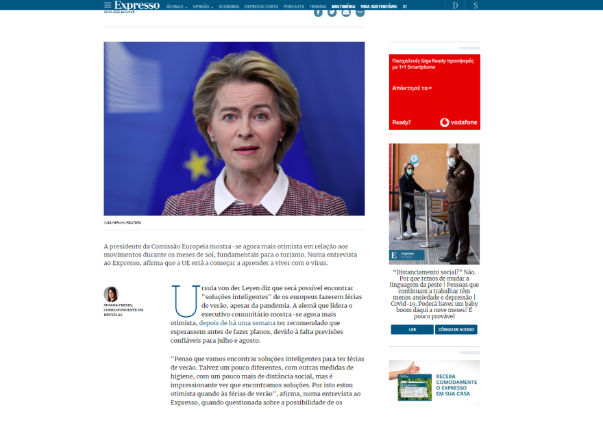 Ευρώπη - Τουρισμός: Θα βρούμε «έξυπνες» λύσεις για διακοπές εν μέσω της πανδημίας, δηλώνει η πρόεδρος της Κομισιόν 