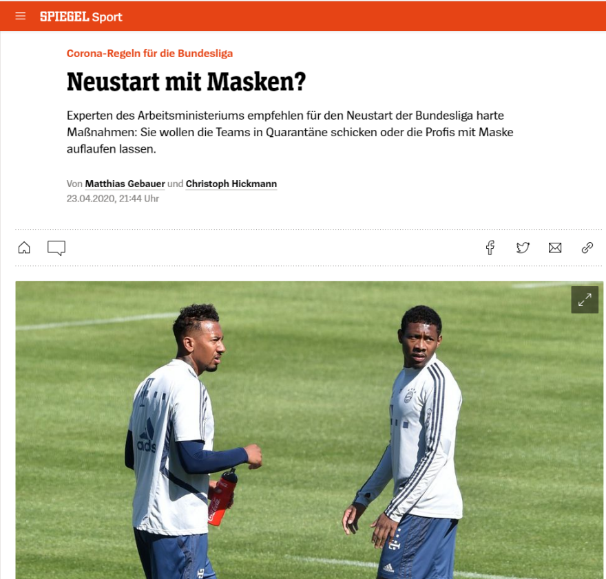 Κορωνοϊός - Ποδόσφαιρο: Η επανέναρξη της Bundesliga θα γίνει με τους παίκτες να φορούν μάσκες!