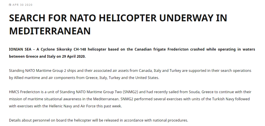 Συντριβή ελικοπτέρου του ΝΑΤΟ: Δεν υπάρχουν ελπίδες για επιζώντες