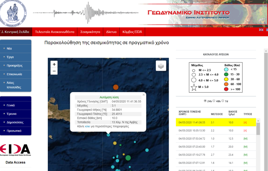 Σεισμός τώρα: 3,1 Ρίχτερ στην Άρβη της Κρήτης 