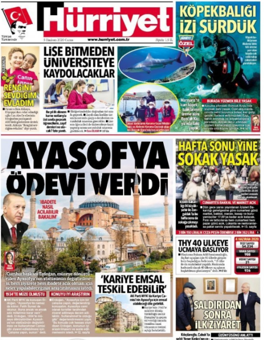 Χουριέτ: Ο Ερντογάν ζητά να χαρακτηριστεί επίσημα τζαμί η Αγία Σοφία 