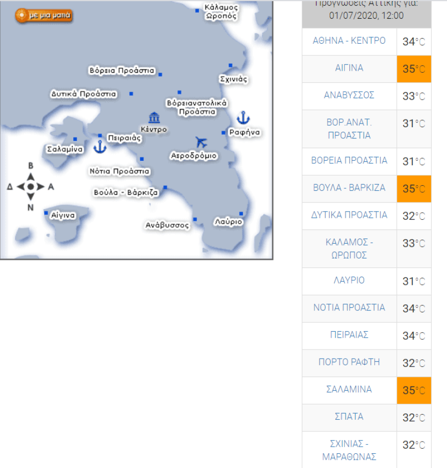 Καιρός στην Αθήνα: 37 βαθμοί Κελσίου σήμερα - Δείτε χάρτη με τις θερμοκρασίες