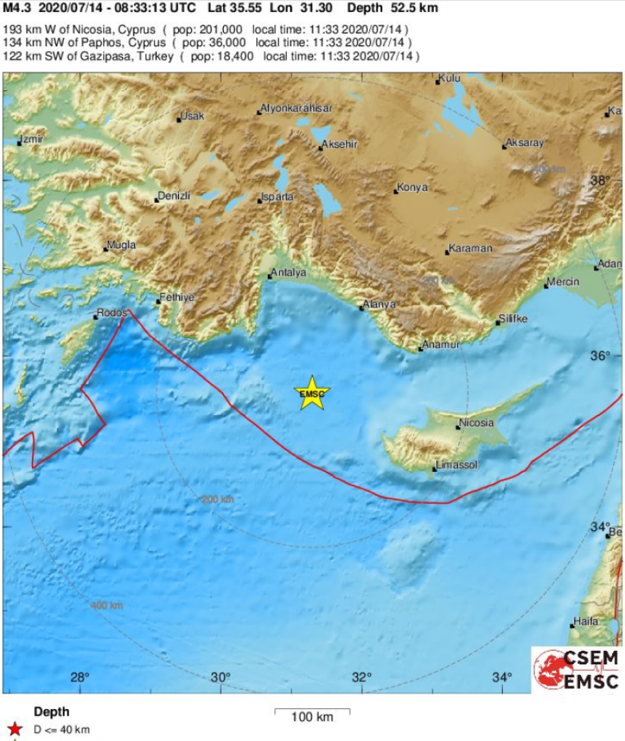 Σεισμός τώρα: 4,3 Ρίχτερ στα ανοιχτά της Κύπρου
