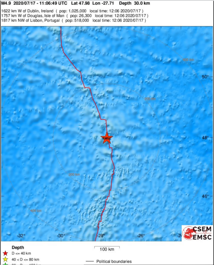 Σεισμός τώρα: 4,9 Ρίχτερ στον Ατλαντικό Ωκεανό