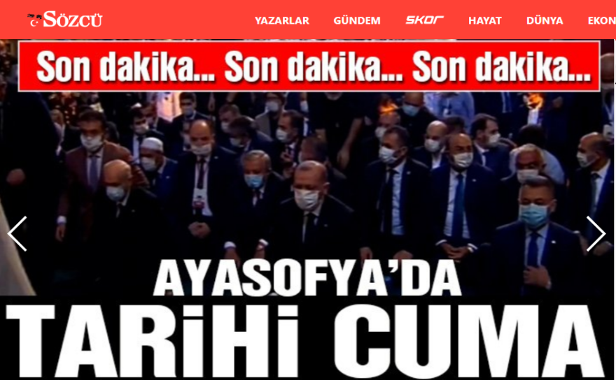 Αγία Σοφία: Πανηγυρίζουν τα τουρκικά ΜΜΕ για την προσευχή