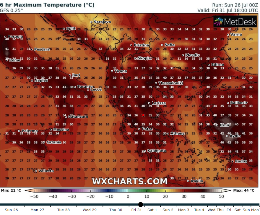 Καιρός - Καύσωνας:  Δείτε τις θερμοκρασίες σε κάθε περιοχή ανά ημέρα