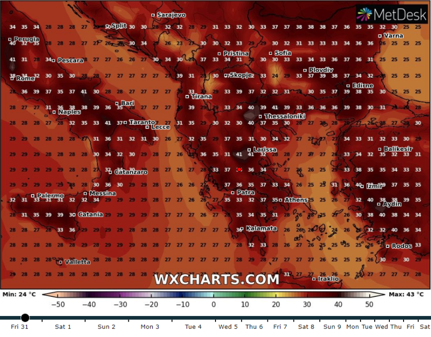 Καιρός: Καύσωνας σήμερα σε όλη τη χώρα - Νέοι χάρτες με θερμοκρασίες