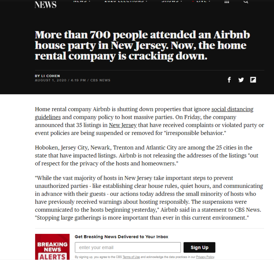 Airbnb - Κορωνοϊός: «Κορόνα πάρτι» με 700 άτομα σε νοικιασμένο σπίτι στο Νιου Τζέρσεϊ