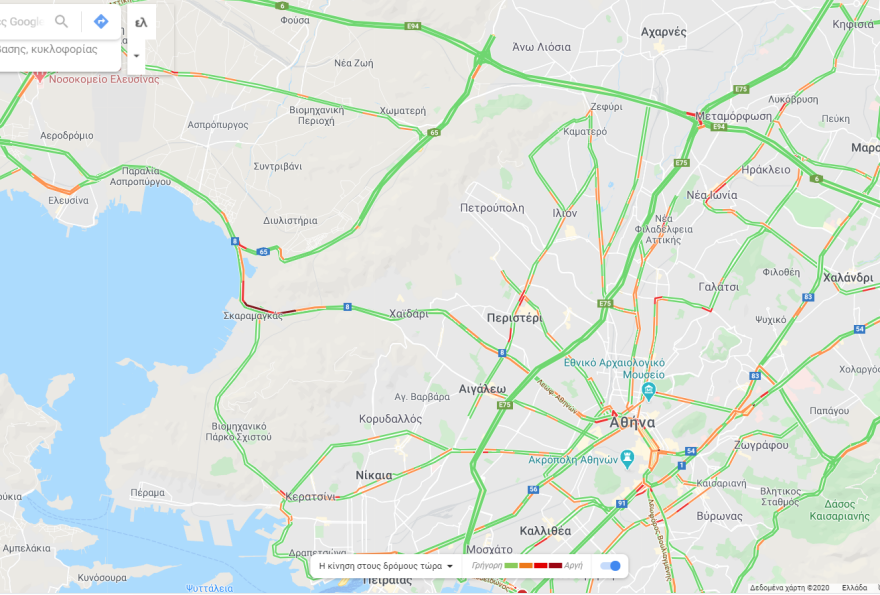 Κίνηση στους δρόμους: Μποτιλιάρισμα στον Σκαραμαγκά - Δείτε Live