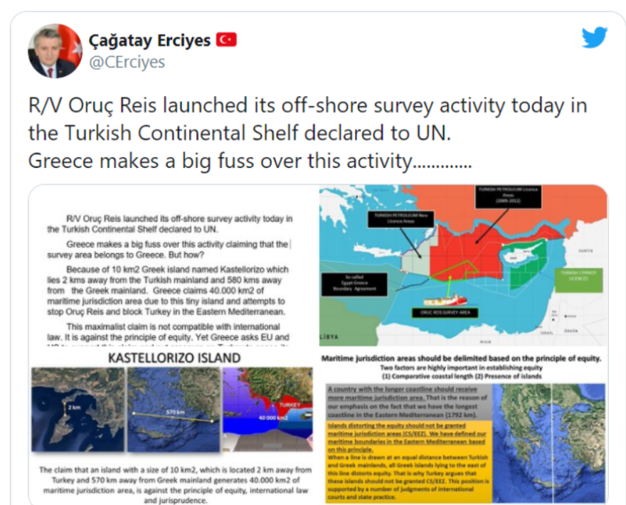Ελληνοτουρκικά: Τούρκος διπλωμάτης διχοτομεί το Αιγαίο Πέλαγος, ανατολικά της… Εύβοιας