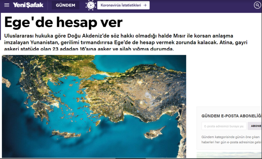 Ελληνοτουρκικά - Προκαλεί η Yeni Safak: «Σε περίπτωση πολέμου, πρώτος στόχος τα νησιά»