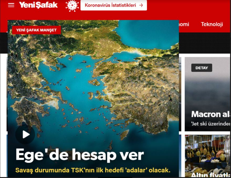 Ελληνοτουρκικά - Προκαλεί η Yeni Safak: «Σε περίπτωση πολέμου, πρώτος στόχος τα νησιά»