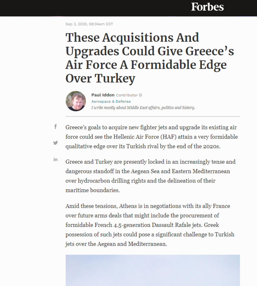 Forbes: Η Ελλάδα με τα Rafale θα ελέγχει Αιγαίο και Ανατολική Μεσόγειο 