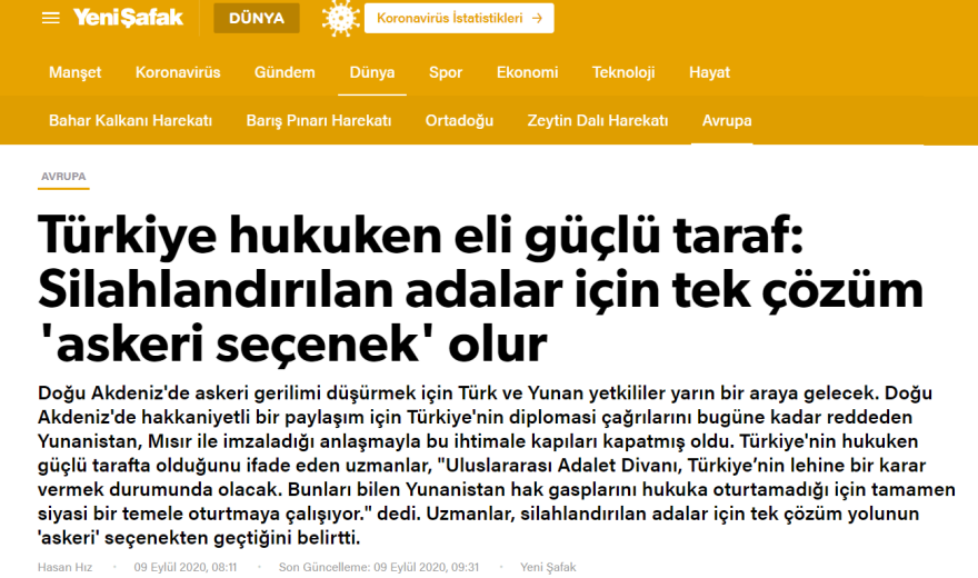 Γενί Σαφάκ: Μόνη λύση για τα εξοπλισθέντα νησιά της Ελλάδας, η στρατιωτική λύση