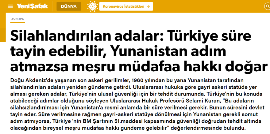 Τουρκία: «Τελεσίγραφο» Γενί Σαφάκ για αφοπλισμό των ελληνικών νησιών 