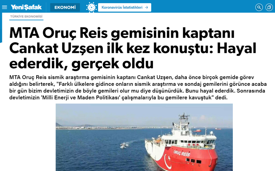 «Περήφανοι που υπηρετούμε την ιδέα της Γαλάζιας Πατρίδας» λέει ο καπετάνιος του Oruc Reis