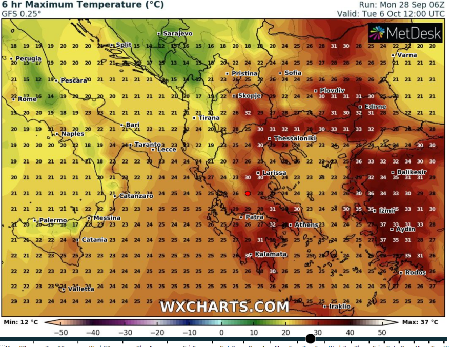 Καιρός - Καύσωνας: Νέοι χάρτες με τις υψηλές θερμοκρασίες 