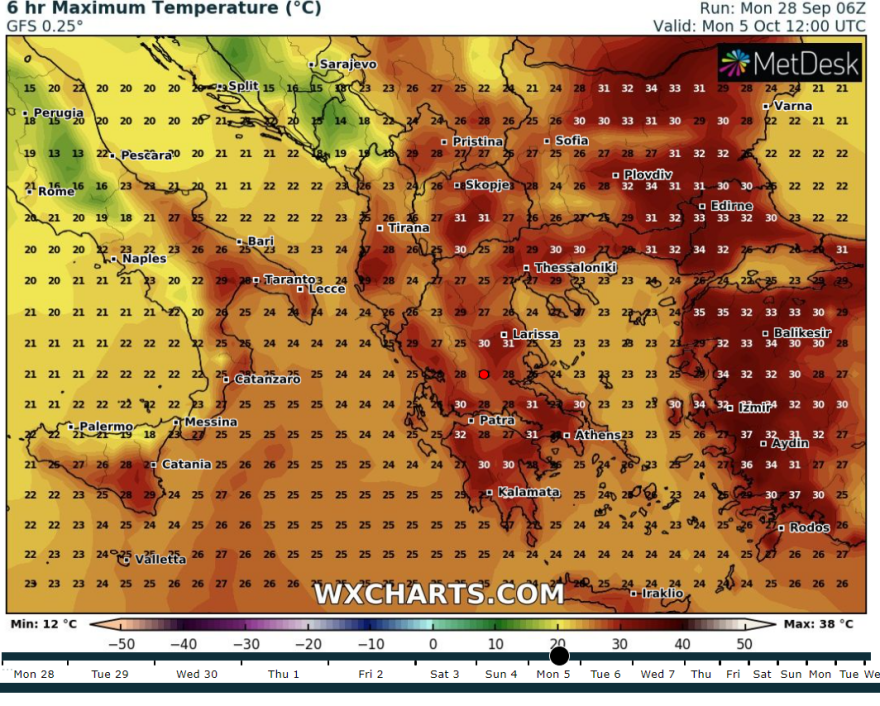 Καιρός - Καύσωνας: Νέοι χάρτες με τις υψηλές θερμοκρασίες 