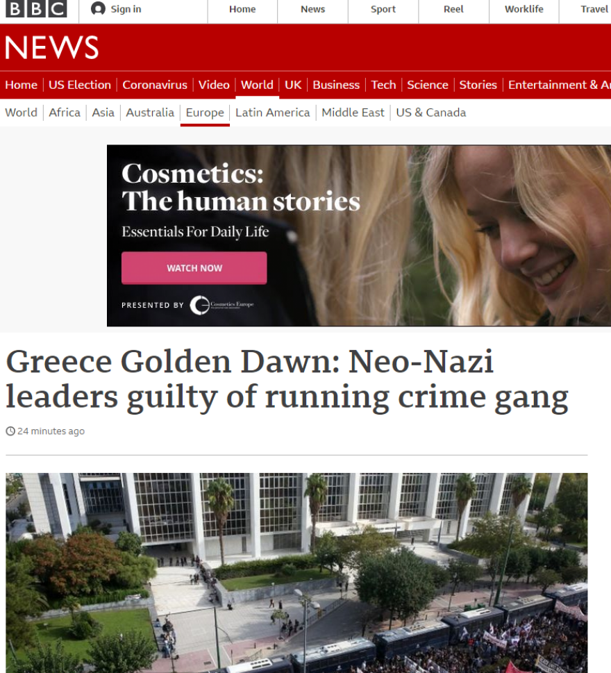 Χρυσή Αυγή: Πρώτη είδηση στα μεγαλύτερα ειδησεογραφικά δίκτυα η απόφαση 