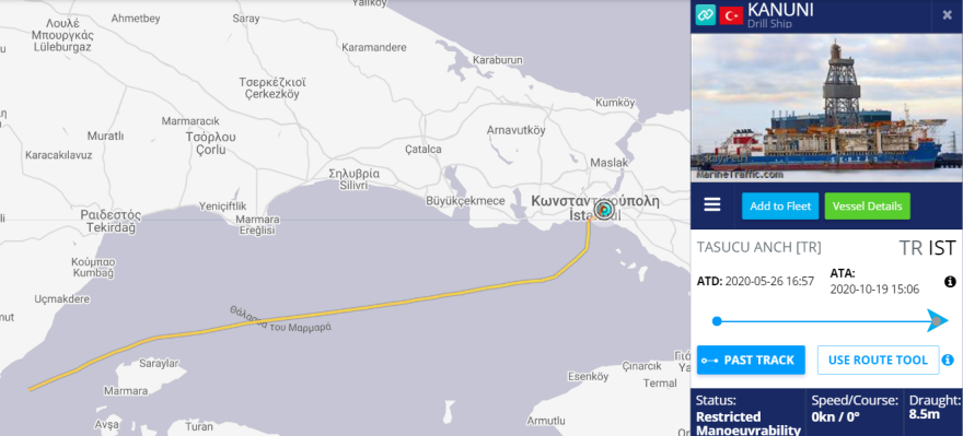 Στην Κωνσταντινούπολη «έδεσε» το τουρκικό γεωτρύπανο Κανουνί