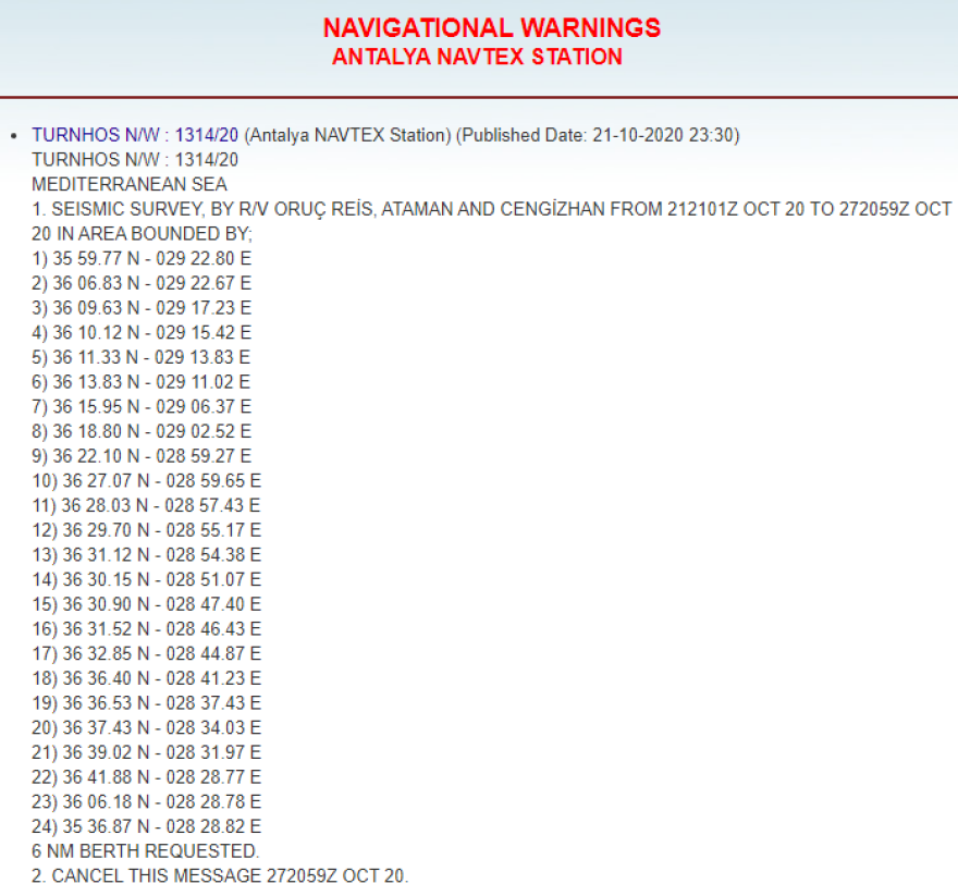 Νέα τουρκική Navtex για το Oruc Reis που πλέει προς το Καστελόριζο