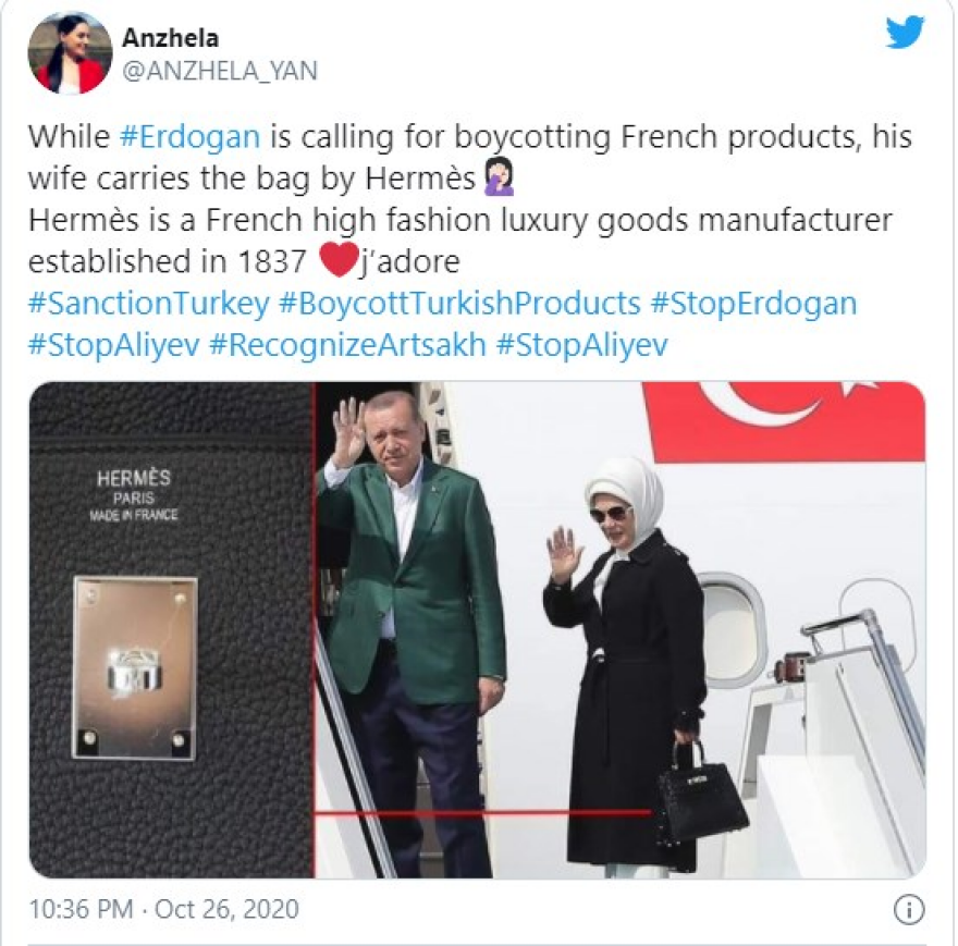 Τουρκία: Παρά το μποϊκοτάζ στα γαλλικά προϊόντα, η Εμινέ Ερντογάν κυκλοφορεί με τσάντα Hermes