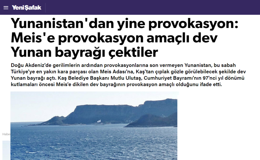 Ελληνοτουρκικά: «Ελληνική πρόκληση» για τη Γενί Σαφάκ η τοποθέτηση ελληνικής σημαίας στο Καστελόριζο 