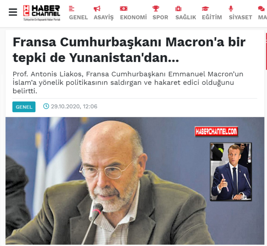 Αντώνης Λιάκος: Τουρκικά ΜΜΕ αποθεώνουν τις δηλώσεις του κατά Μακρόν