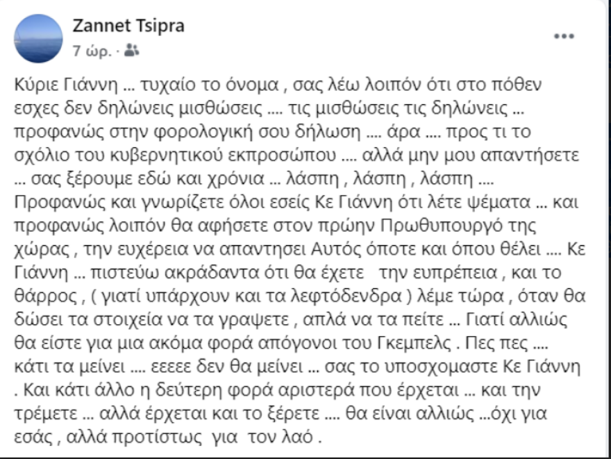 Ζανέτ Τσίπρα για το σπίτι στο Σούνιο: Τις μισθώσεις δεν τις δηλώνεις στο πόθεν έσχες