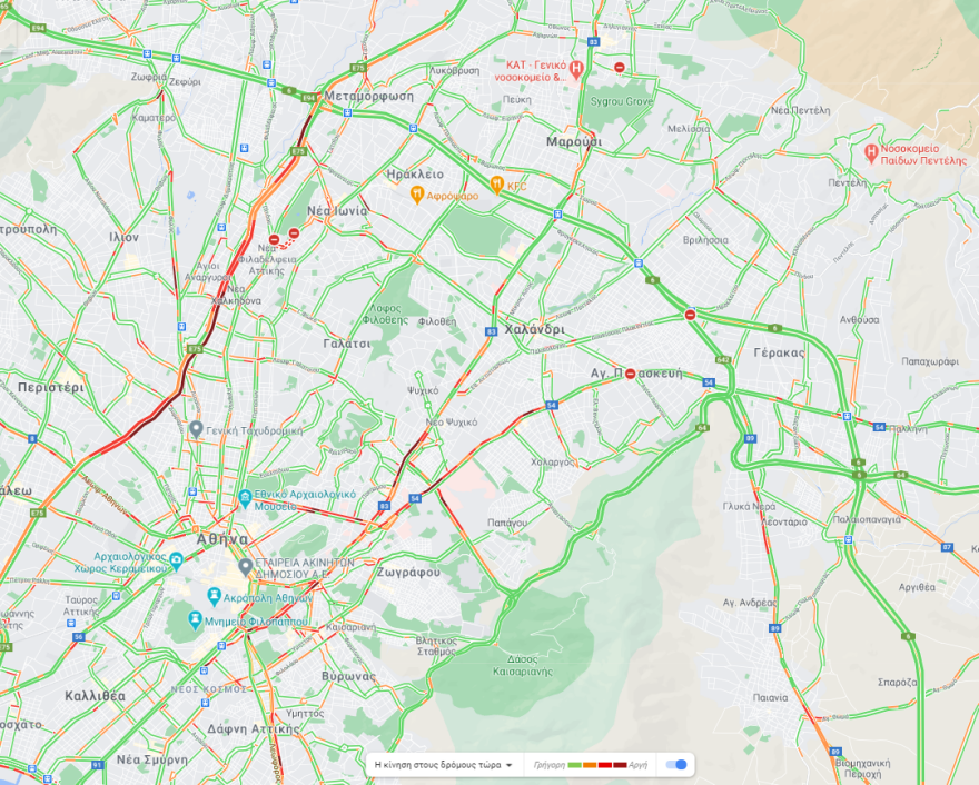Κίνηση στους δρόμους: Μποτιλιάρισμα με  βροχή στους δρόμους της Αθήνας - Live εικόνα
