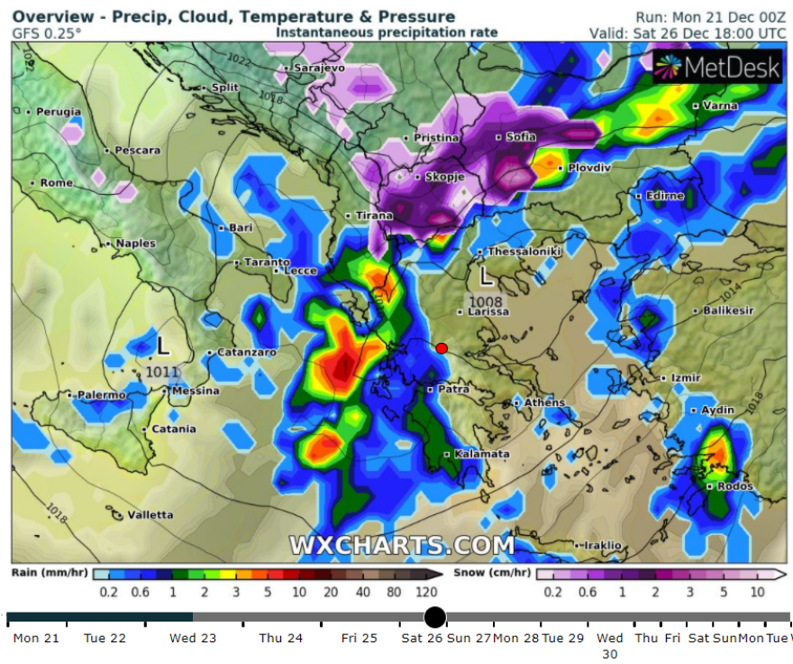 Καιρός: Συννεφιά και βροχές στα ανατολικά -Δείτε τι καιρό θα κάνει Χριστούγεννα και Πρωτοχρονιά