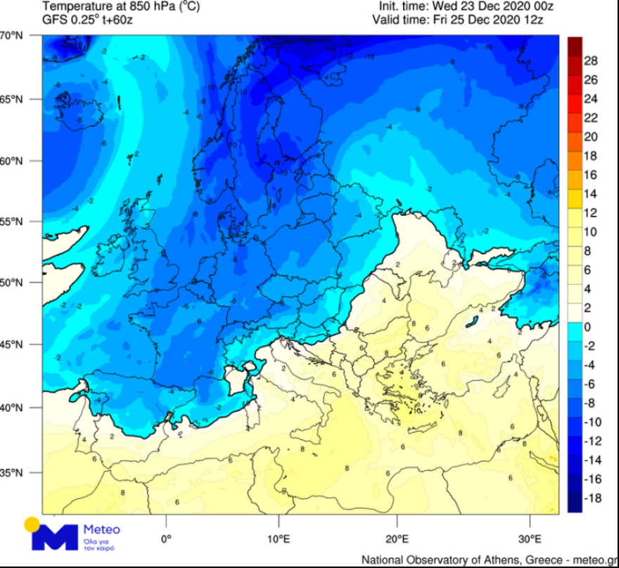 Καιρός: Μεγάλες διαφορές στη θερμοκρασία τα Χριστούγεννα στην Ευρώπη   