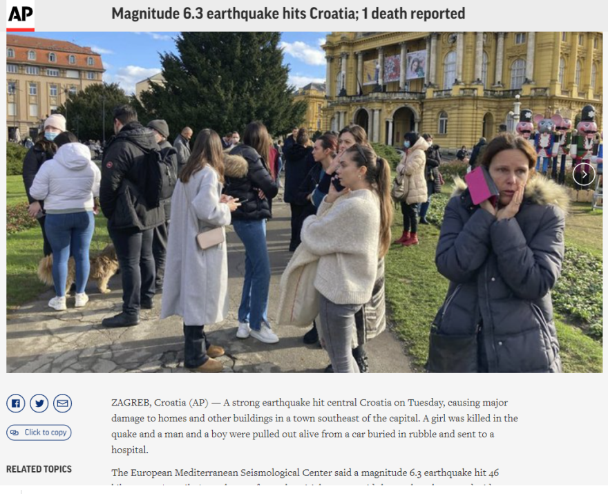 Σεισμός 6,4 Ρίχτερ στην Κροατία: Νεκρό ένα 12χρονο κορίτσι 