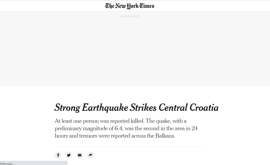 Σεισμός 6,4 Ρίχτερ στην Κροατία: Νεκρό ένα 12χρονο κορίτσι 