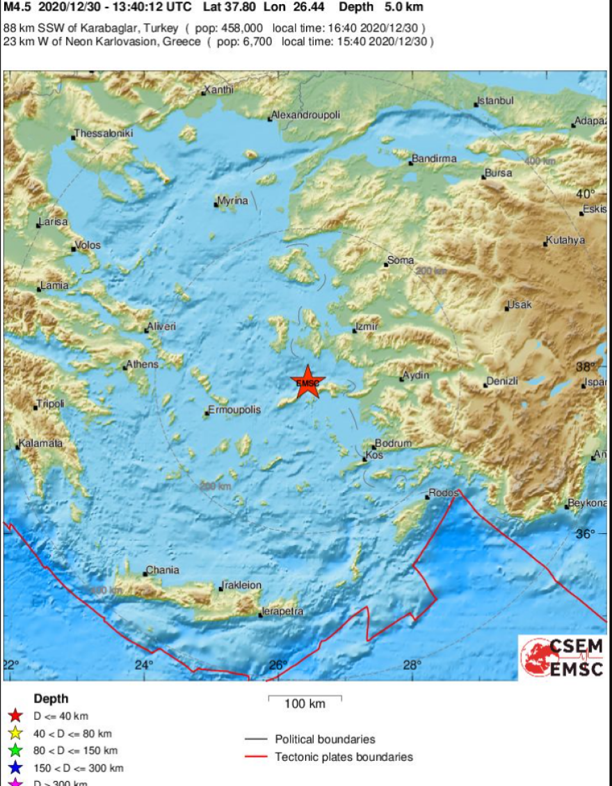 Σεισμός 4,3 Ρίχτερ ανάμεσα σε Σάμο και Ικαρία - Ευθύμιος Λέκκας: Πρόκειται για μετασεισμό των 6,7 Ρίχτερ στη Σάμο