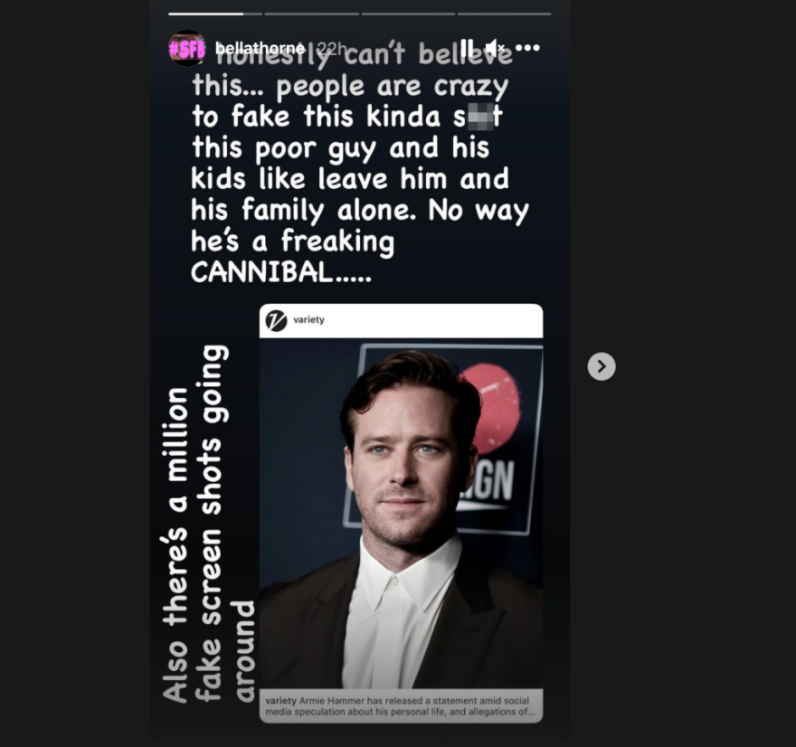 Μπέλα Θορν: Η επίδοξη πορνοστάρ υπερασπίζεται τις κανιβαλιστικές σεξουαλικές φαντασιώσεις του Άρμι Χάμερ 