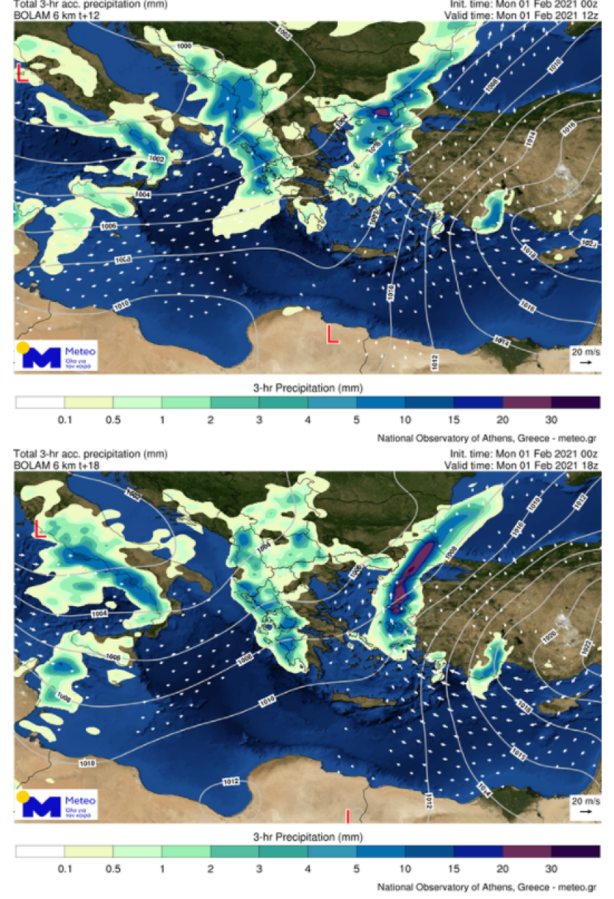 Καιρός - Χάρτες του meteo: Καταιγίδες στα βορειοανατολικά, χαλάζι στο ανατολικό Αιγαίο, ισχυρή κακοκαιρία στη Θράκη 
