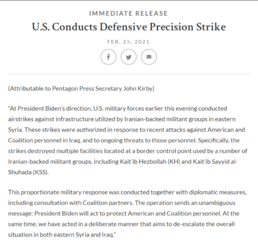 ΗΠΑ: Έπληξαν από αέρος θέση παραστρατιωτικών στη Συρία-Επιβεβαιώνει το Πεντάγωνο 