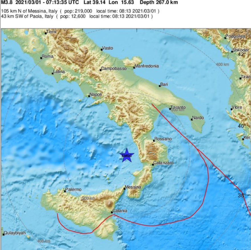 Σεισμός 3,8 Ρίχτερ στη νότια Ιταλία - Δείτε χάρτη με το επίκεντρο