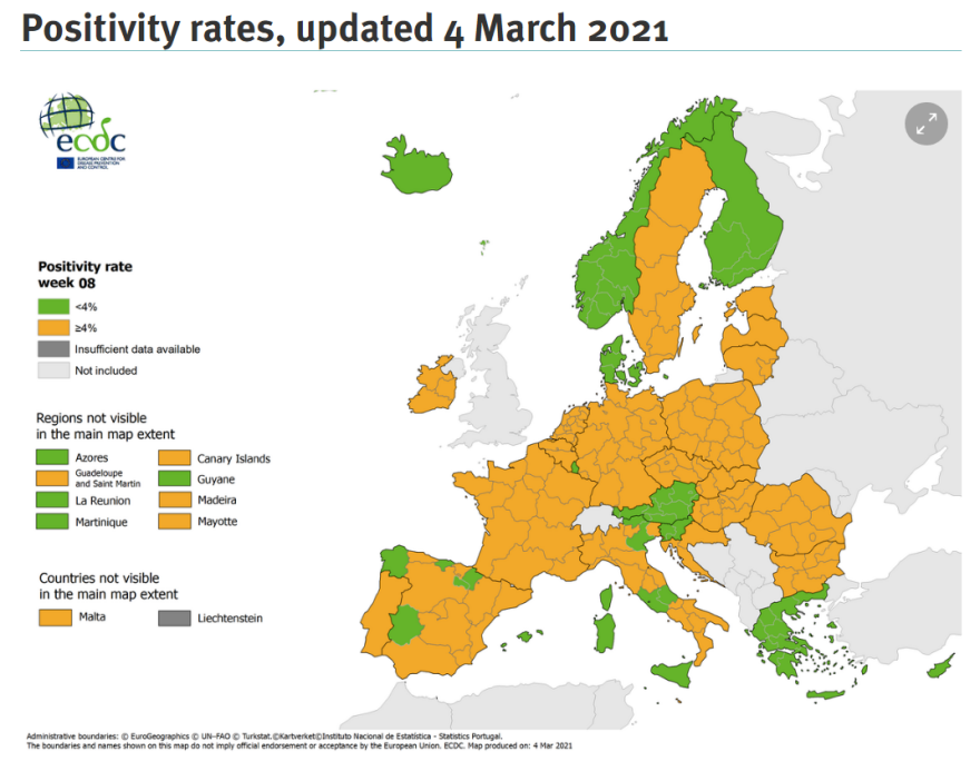 Κορωνοϊός - ECDC: «Κόκκινη» και «κίτρινη» η Ελλάδα στον συνδυασμό τεστ - κρουσμάτων - δείκτη θετικότητας