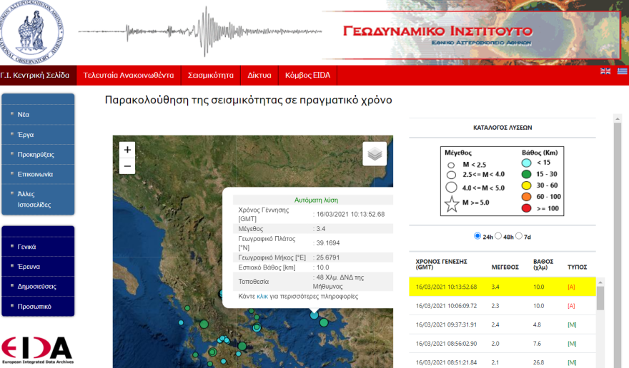 Σεισμός τώρα 3,4 Ρίχτερ στα δυτικά της Μήθυμνας Λέσβου