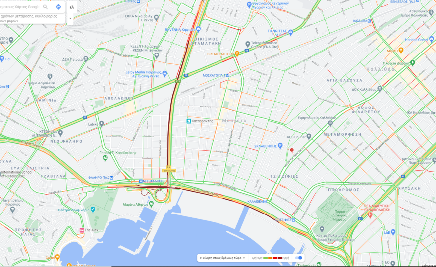 Κίνηση στους δρόμους: Μποτιλιάρισμα στο ύψος του Δέλτα Φαλήρου, λόγω έργων