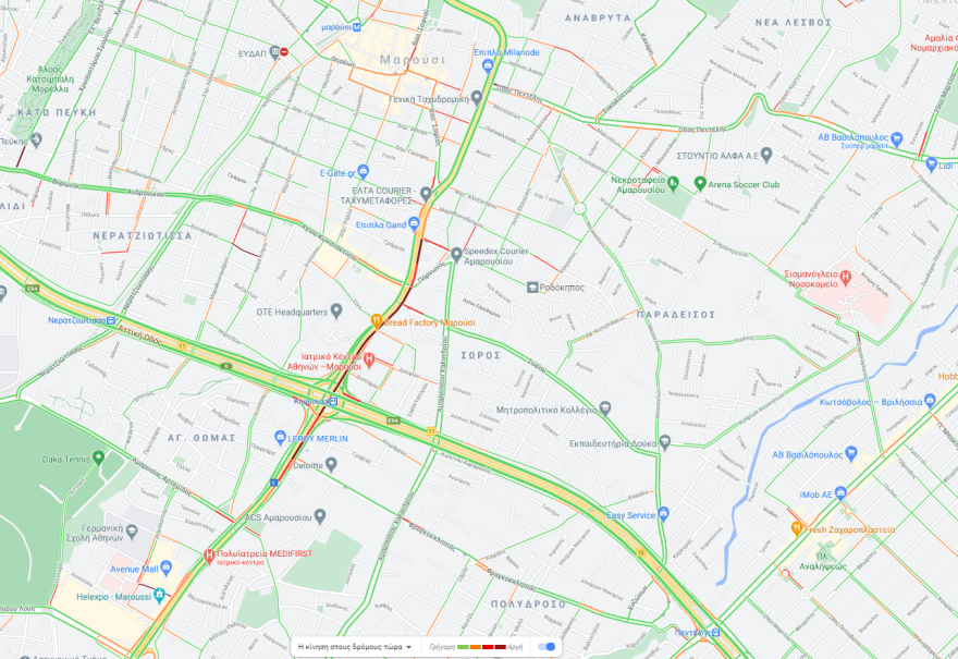 Κίνηση στους δρόμους: Μποτιλιάρισμα επί της Κηφισίας, στο ύψος Αμαρουσίου, λόγω ανατροπής μηχανής