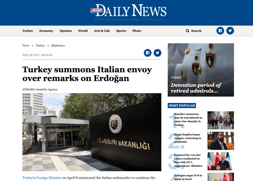 Sofagate: Ιταλοτουρκικός πόλεμος και στα ΜΜΕ - Ο Ντράγκι ως... Μουσολίνι και ο «δικτάτορας» Ερντογάν