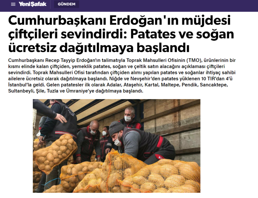 Ερντογάν: Μοιράζει πατάτες και κρεμμύδια σε φτωχούς 