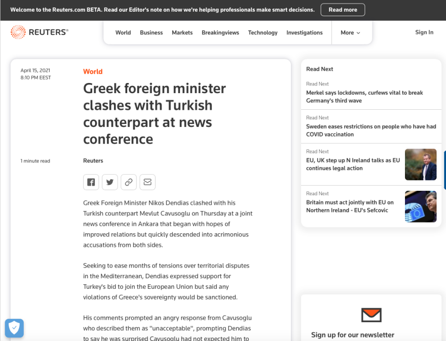 Ξένος Τύπος για Δένδια-Τσαβούσογλου: «Καιρό είχαμε να δούμε τέτοια σύγκρουση!»  