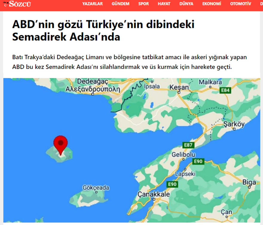 «Ανησυχίες» των Τούρκων: «Οι ΗΠΑ θέλουν στρατιωτική βάση και στην Σαμοθράκη»